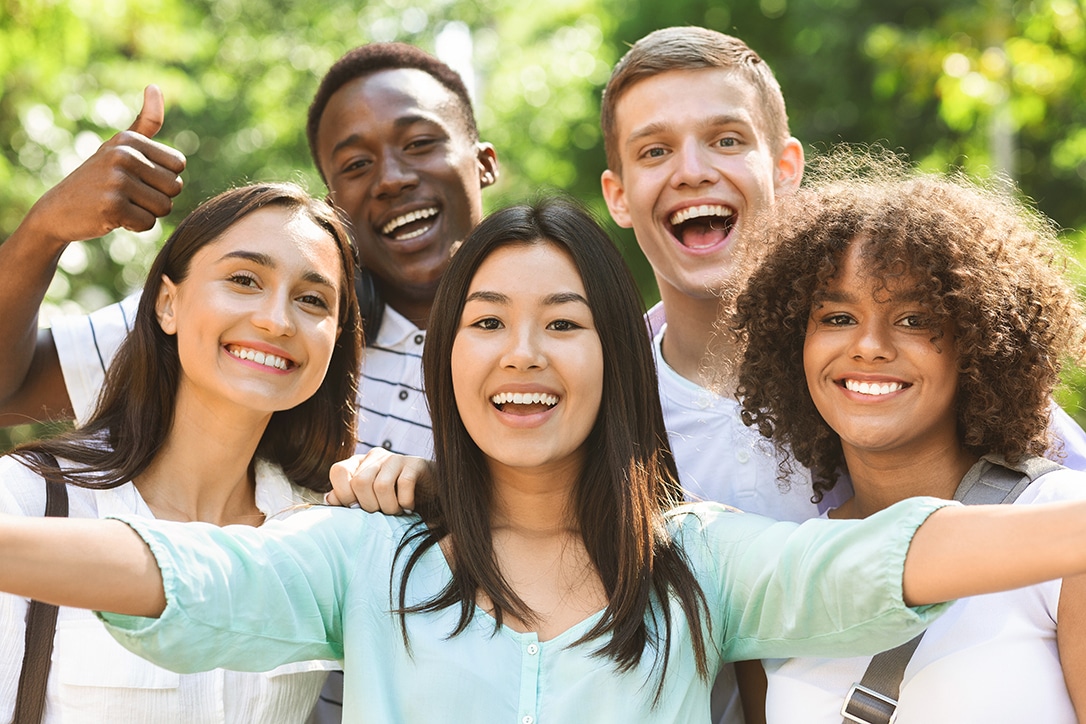 Selfie Fun. Group Of Multi-ethnic Teen Friends