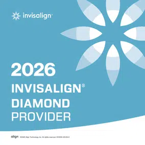 A badge indicating that Dr. Sharon Eder, a platinum plus invisalign provider 2026